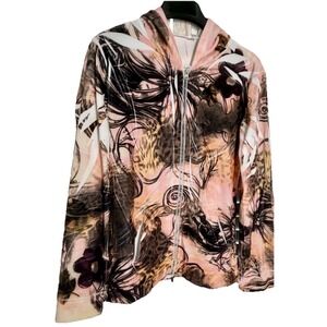 Dnla Sport womens Zip Hoodie Sz L top pullover hoody sweatshirt LS Colorful Cozy